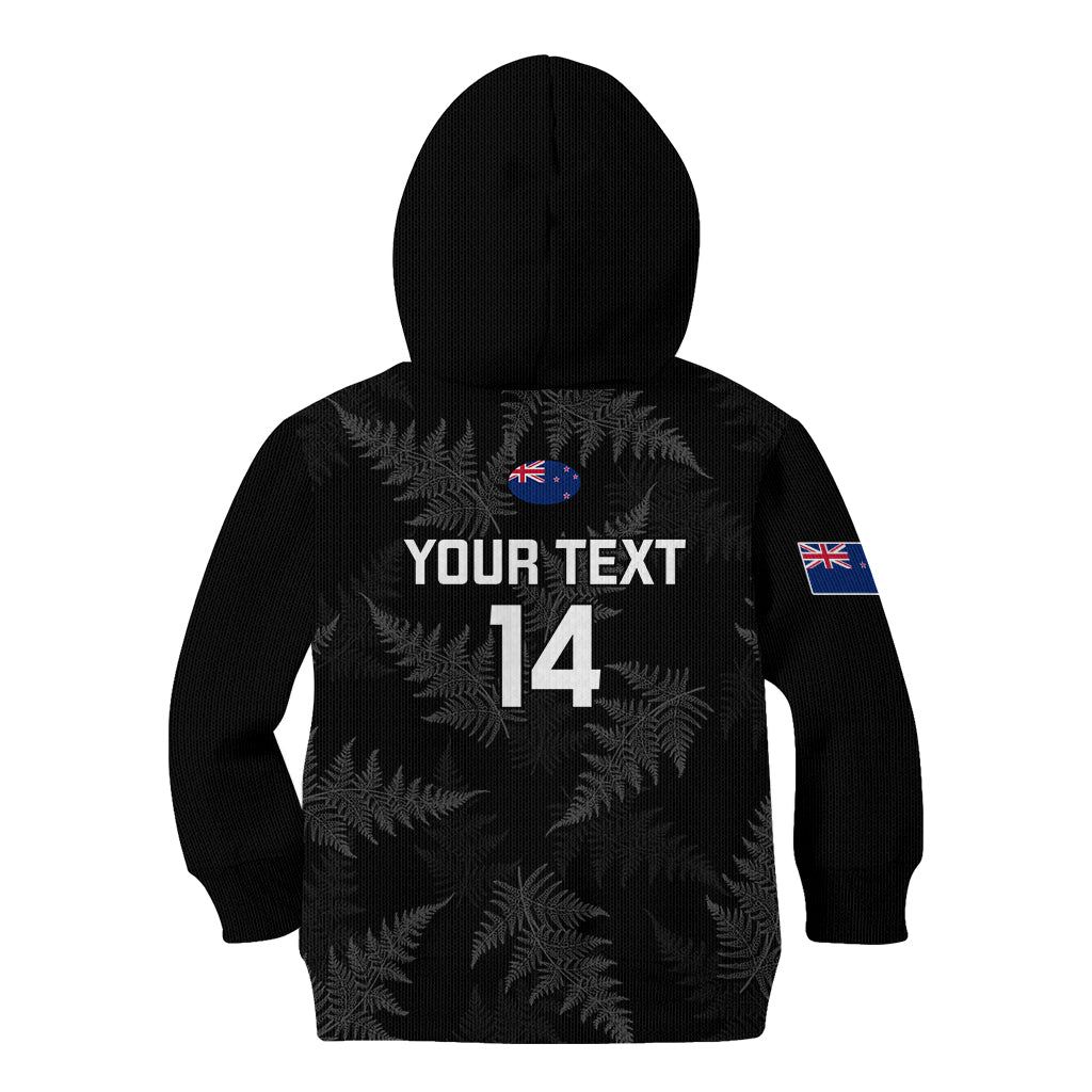 Personalised New Zealand Silver Fern Rugby Kid Hoodie 2023 Go Aotearoa World Cup LT14 Zip Hoodie Black - Polynesian Pride