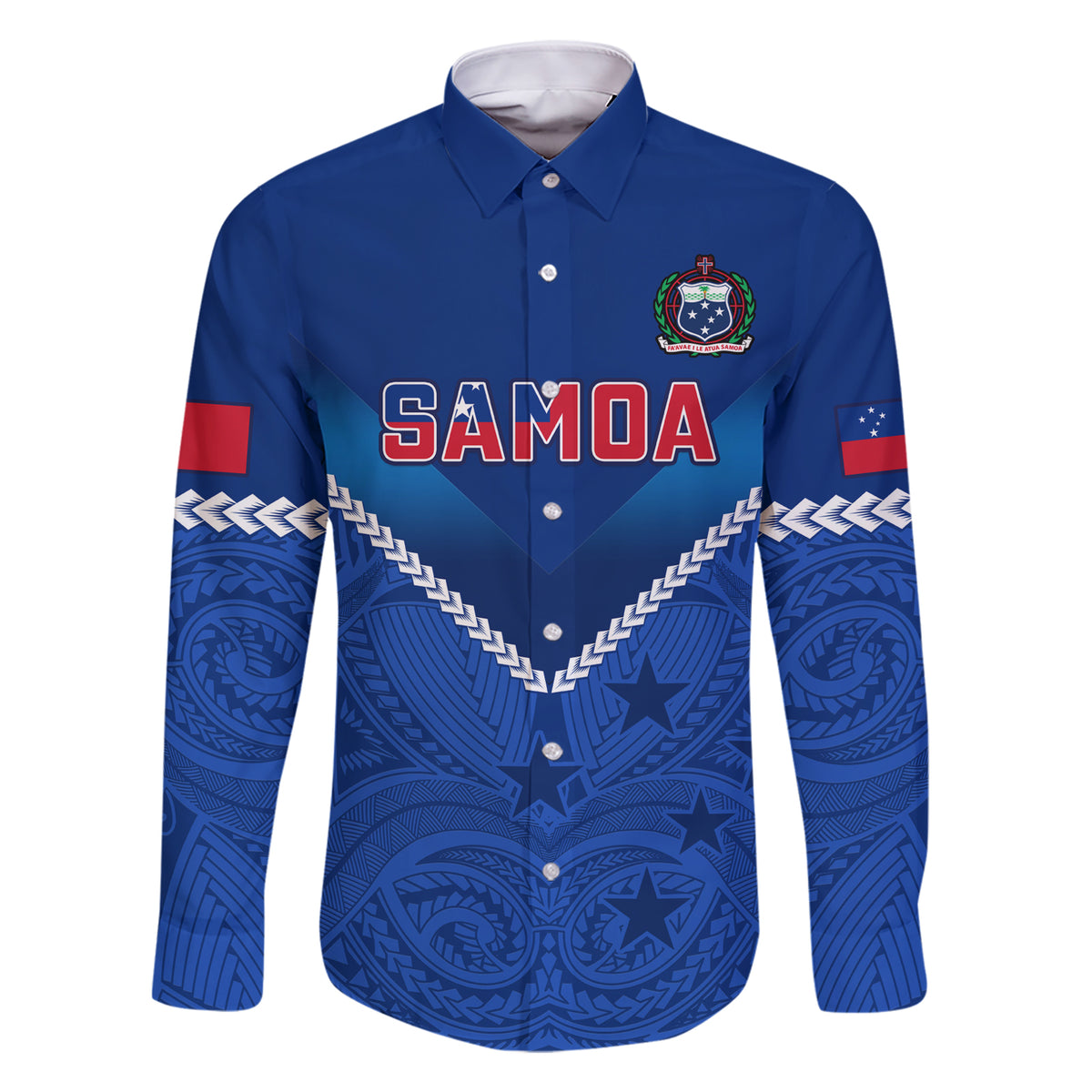 Samoa Rugby Family Matching Short Sleeve Bodycon Dress and Hawaiian Shirt 2023 Go Manu Samoa LT14 Dad's Shirt - Long Sleeve Blue - Polynesian Pride