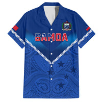 Samoa Rugby Family Matching Tank Maxi Dress and Hawaiian Shirt 2023 Go Manu Samoa LT14 Dad's Shirt - Short Sleeve Blue - Polynesian Pride