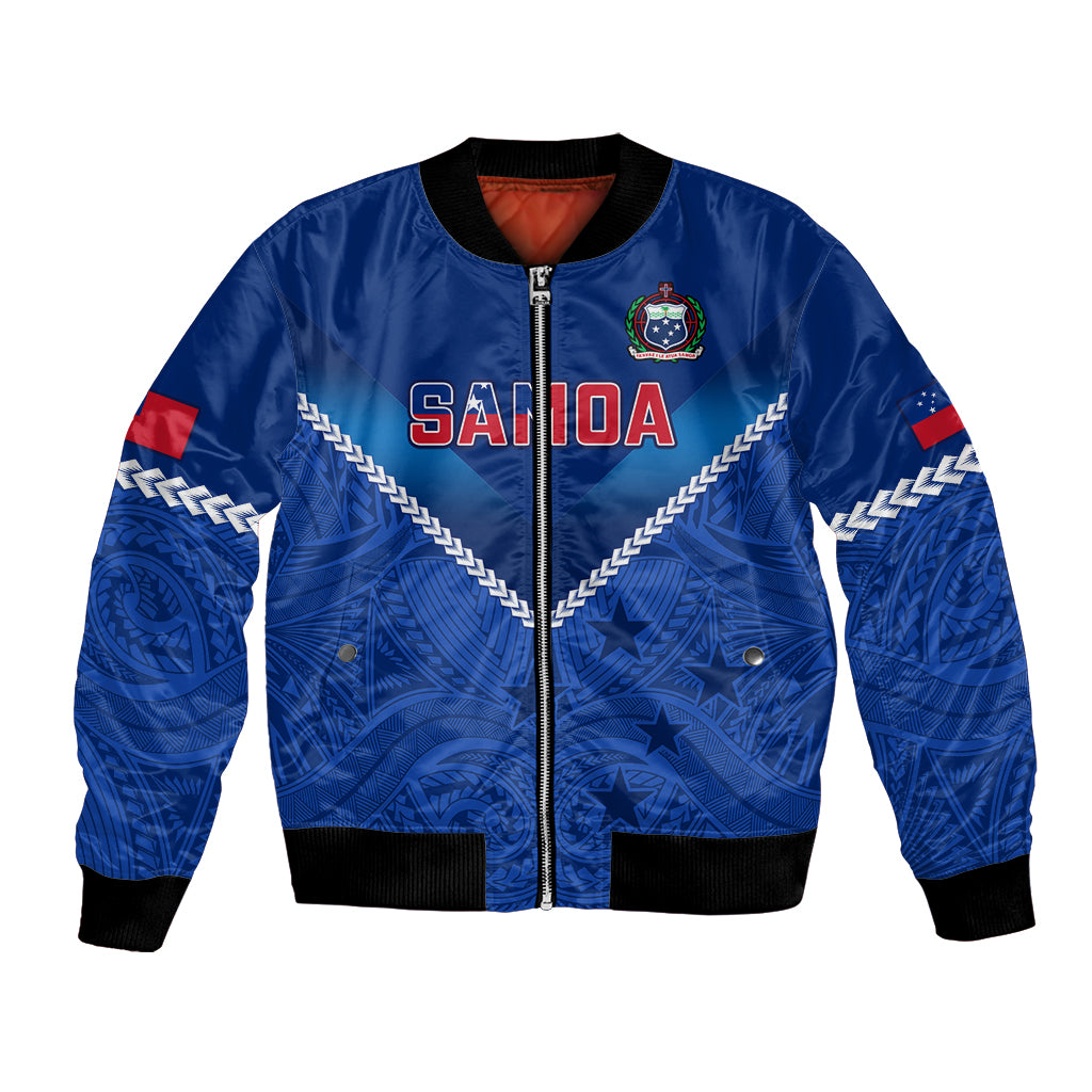 Custom Samoa Rugby Bomber Jacket 2023 Go Manu Samoa LT14 Unisex Blue - Polynesian Pride