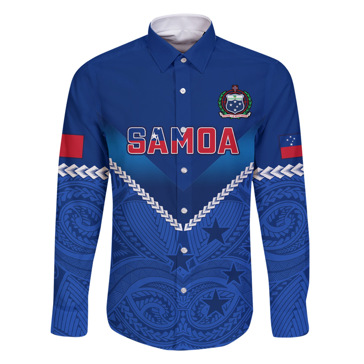 Custom Samoa Rugby Family Matching Off Shoulder Maxi Dress and Hawaiian Shirt 2023 Go Manu Samoa LT14 Dad's Shirt - Long Sleeve Blue - Polynesian Pride