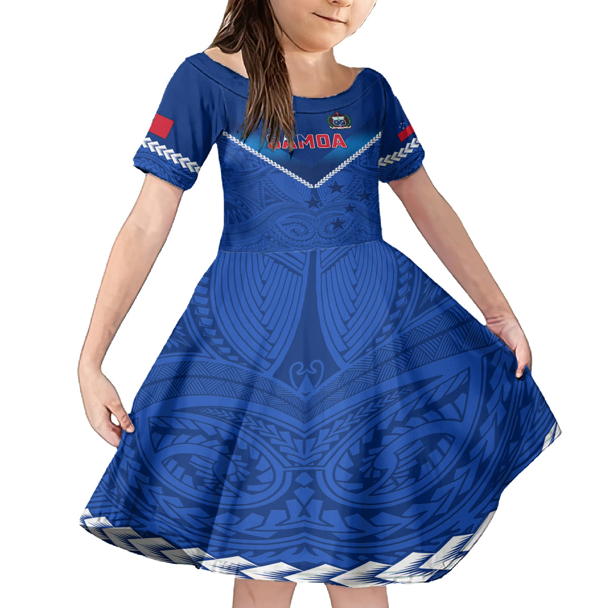 Custom Samoa Rugby Kid Short Sleeve Dress 2023 Go Manu Samoa LT14 KID Blue - Polynesian Pride