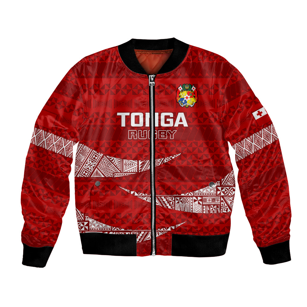 Tonga Rugby Bomber Jacket 2023 Ikale Tahi Tongan Ngatu Pattern LT14 Unisex Red - Polynesian Pride
