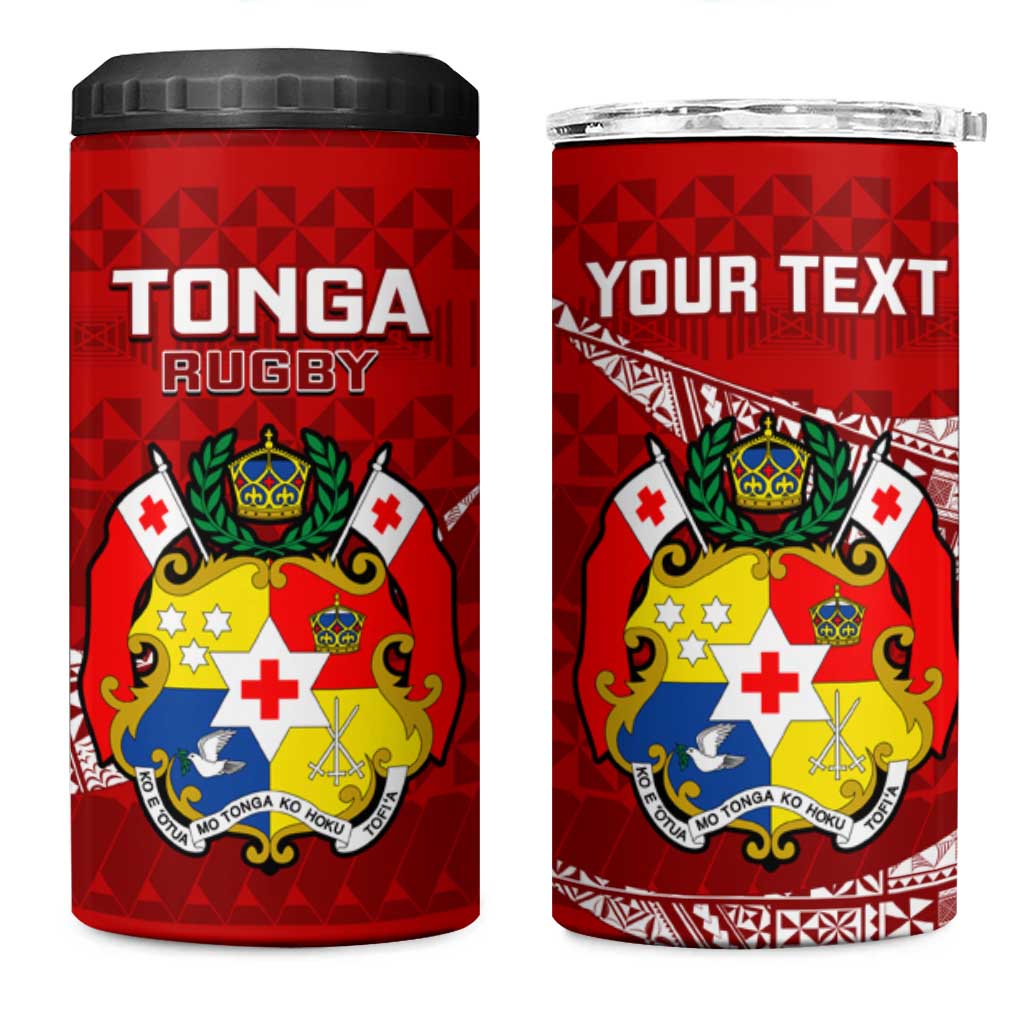 Personalised Tonga Rugby 4 in 1 Can Cooler Tumbler Ikale Tahi Tongan Ngatu Pattern LT14 One Size: 16 oz Red - Polynesian Pride