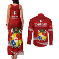 Tonga Rugby Couples Matching Tank Maxi Dress and Long Sleeve Button Shirts 2023 Ikale Tahi Tongan Ngatu Pattern LT14 - Polynesian Pride