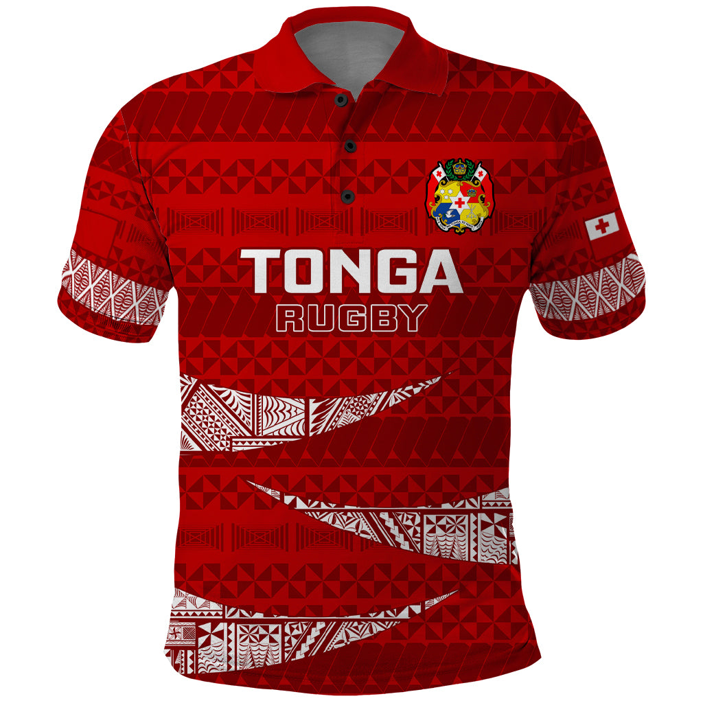 Tonga Rugby Polo Shirt 2023 Ikale Tahi Tongan Ngatu Pattern LT14 Red - Polynesian Pride