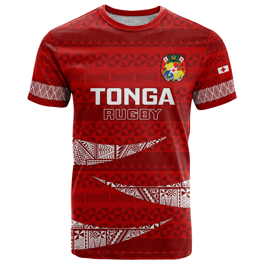 Tonga Rugby T Shirt 2023 Ikale Tahi Tongan Ngatu Pattern LT14 Red - Polynesian Pride