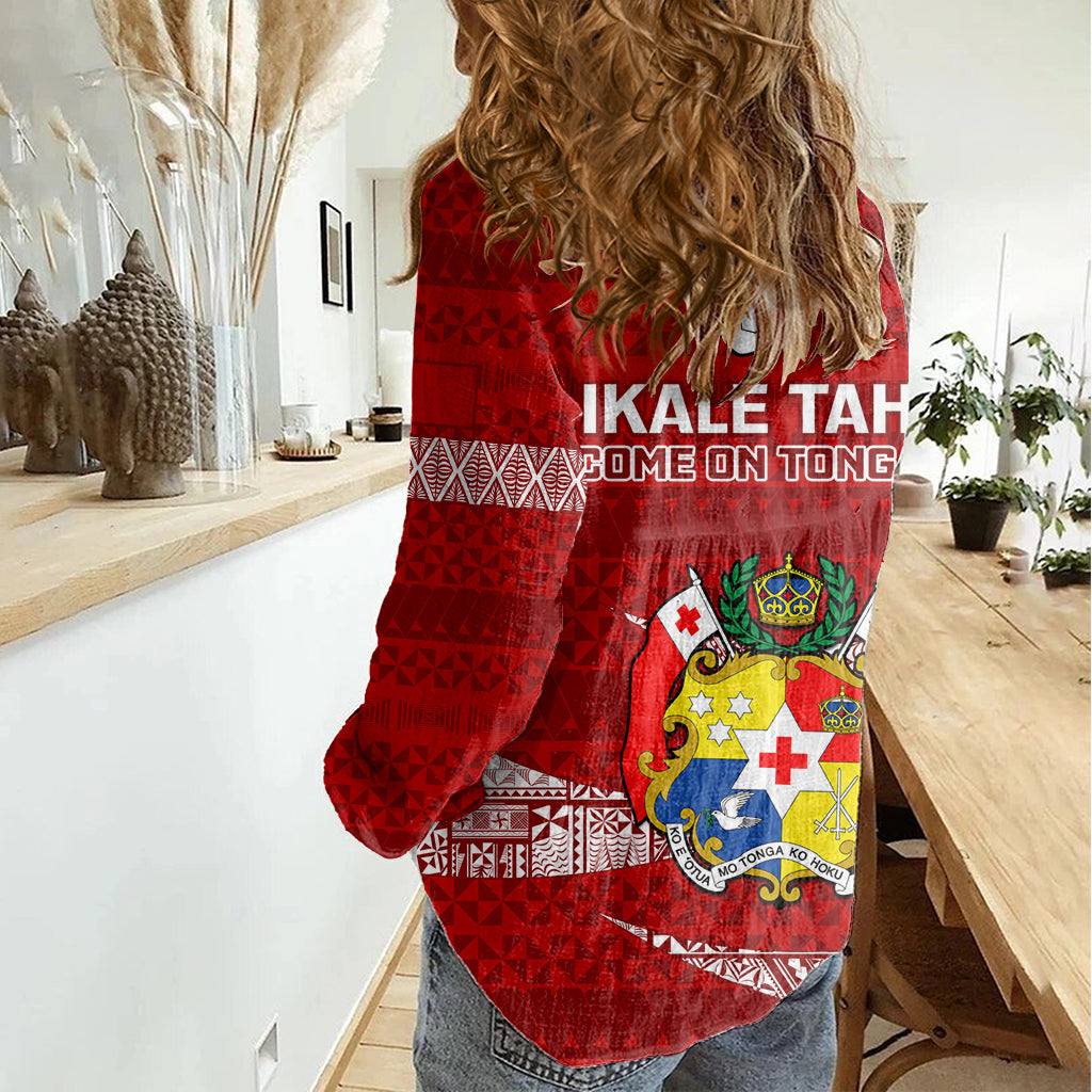 Tonga Rugby Women Casual Shirt 2023 Ikale Tahi Tongan Ngatu Pattern LT14 - Polynesian Pride