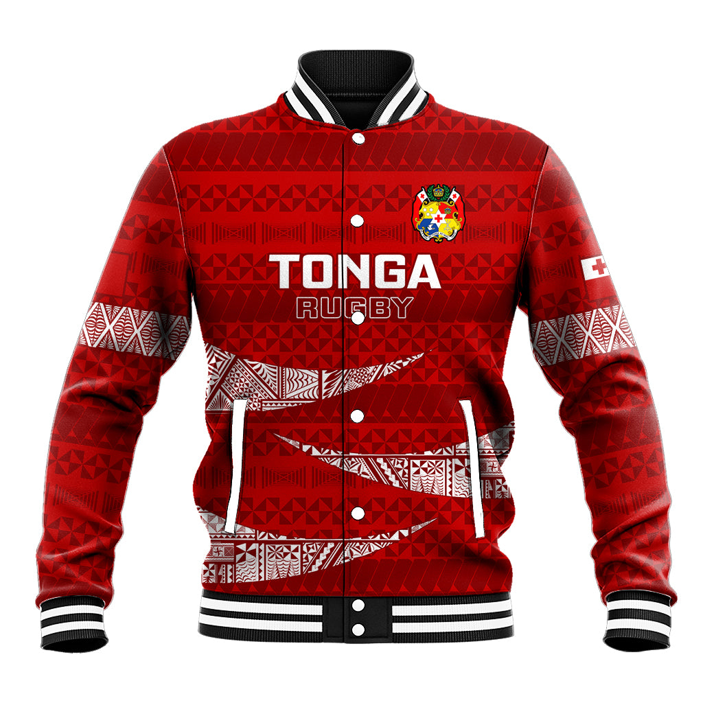 Custom Tonga Rugby Baseball Jacket 2023 Ikale Tahi Tongan Ngatu Pattern LT14 Unisex Red - Polynesian Pride