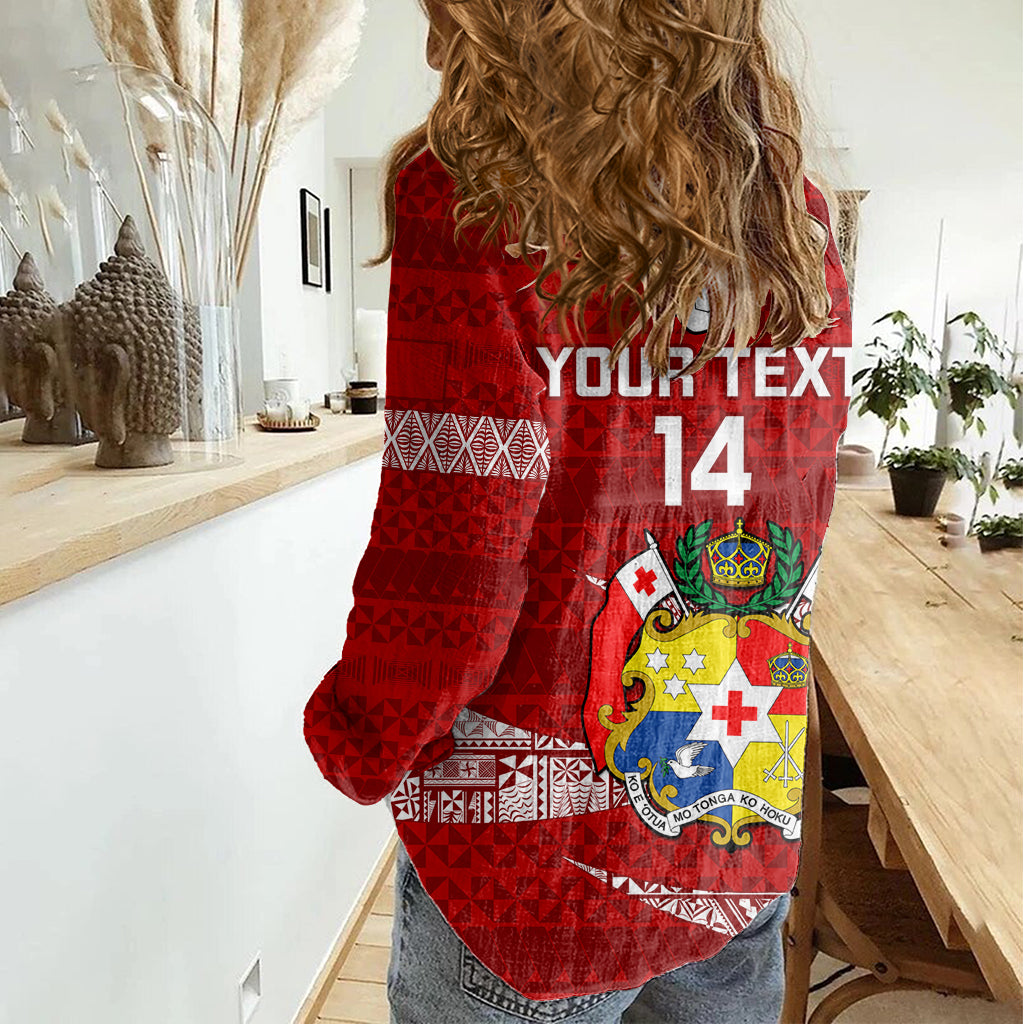 Custom Tonga Rugby Women Casual Shirt 2023 Ikale Tahi Tongan Ngatu Pattern LT14 - Polynesian Pride
