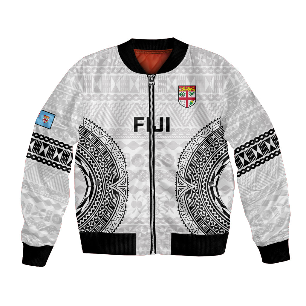 Fiji Rugby Bomber Jacket 2023 Go Champions World Cup Fijian Tapa Pattern LT14 Unisex White - Polynesian Pride