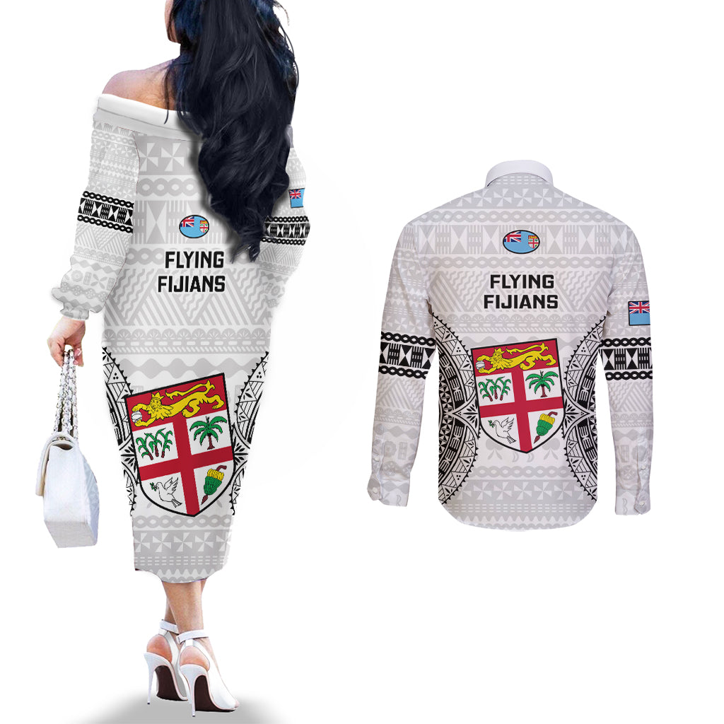 Fiji Rugby Couples Matching Off The Shoulder Long Sleeve Dress and Long Sleeve Button Shirts 2023 Go Champions World Cup Fijian Tapa Pattern LT14 - Polynesian Pride