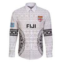 Fiji Rugby Family Matching Tank Maxi Dress and Hawaiian Shirt 2023 Go Champions World Cup Fijian Tapa Pattern LT14 Dad's Shirt - Long Sleeve White - Polynesian Pride