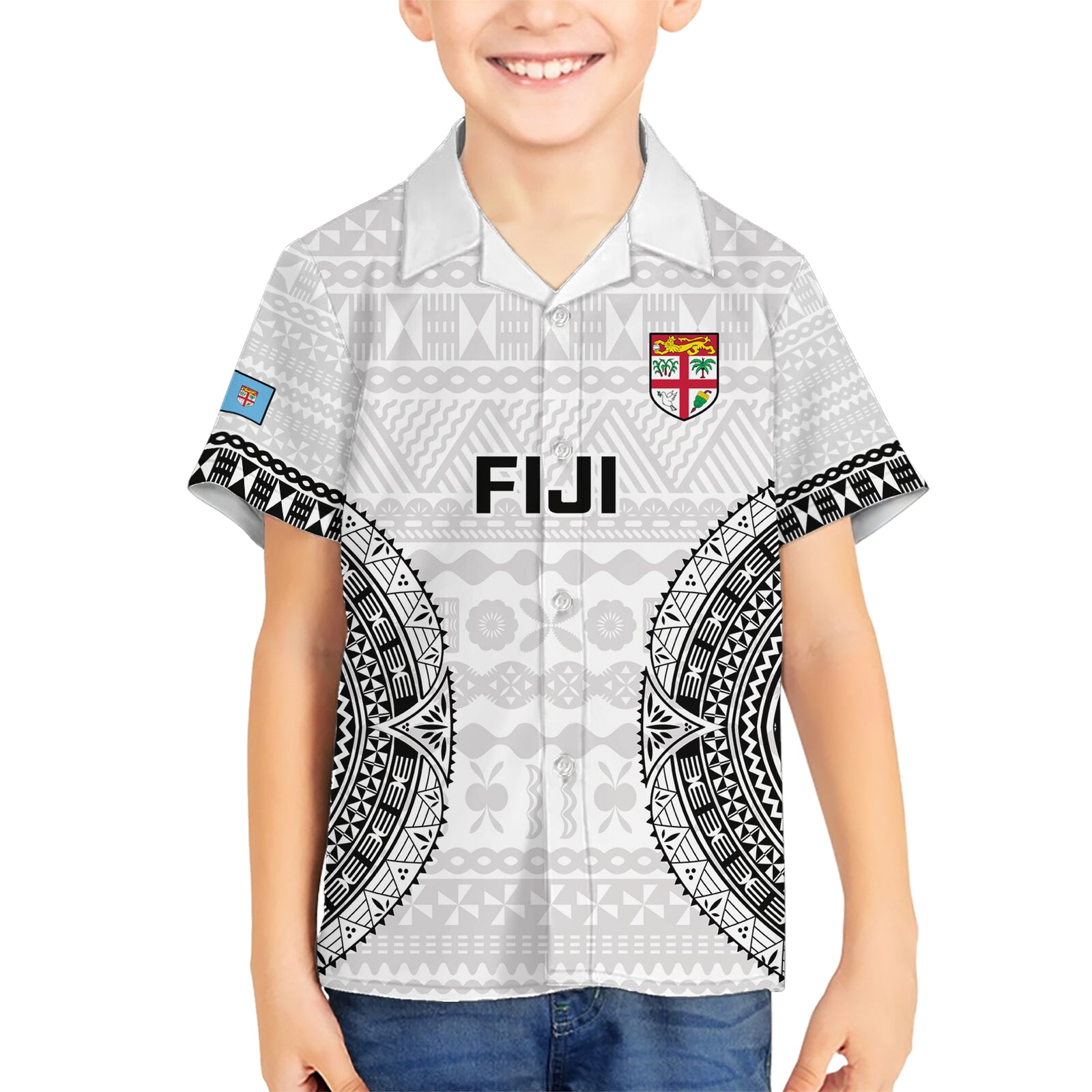 Fiji Rugby Kid Hawaiian Shirt 2023 Go Champions World Cup Fijian Tapa Pattern LT14 Kid White - Polynesian Pride