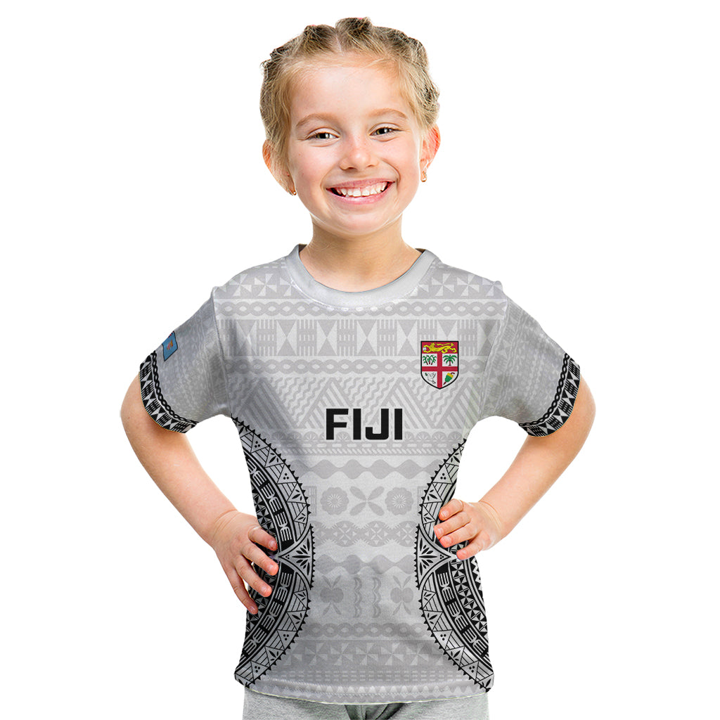 Fiji Rugby Kid T Shirt 2023 Go Champions World Cup Fijian Tapa Pattern LT14 White - Polynesian Pride
