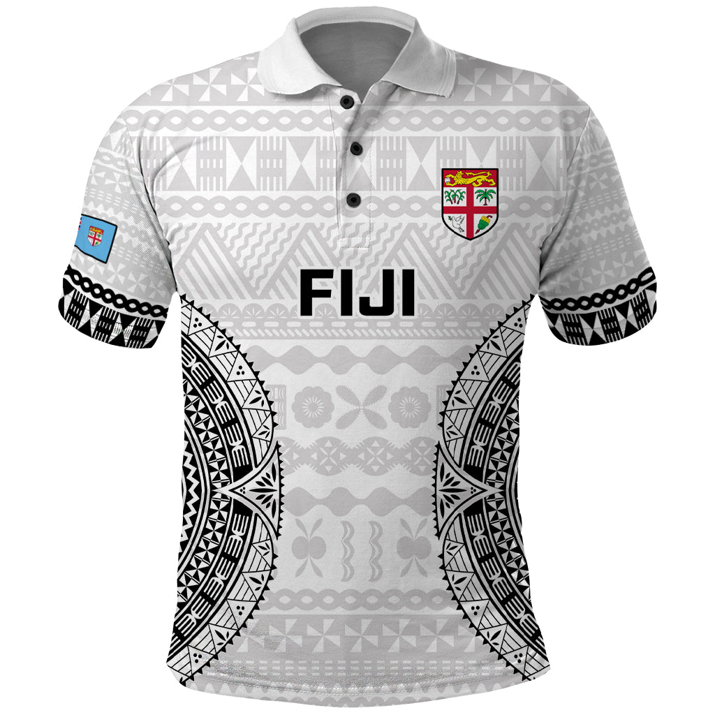 Fiji Rugby Polo Shirt 2023 Go Champions World Cup Fijian Tapa Pattern LT14 White - Polynesian Pride