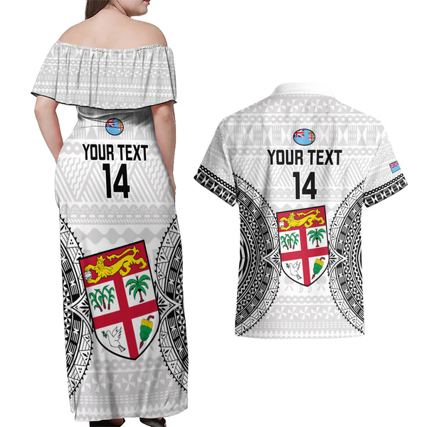Custom Samoa Rugby Couples Matching Off The Shoulder Long Sleeve Dress and Hawaiian Shirt Proud Samoa World Cup 2023 LT9