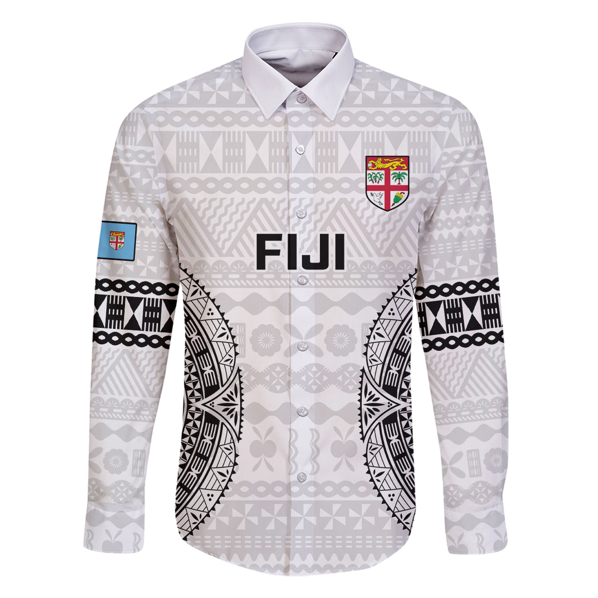 Custom Fiji Rugby Family Matching Tank Maxi Dress and Hawaiian Shirt 2023 Go Champions World Cup Fijian Tapa Pattern LT14 Dad's Shirt - Long Sleeve White - Polynesian Pride