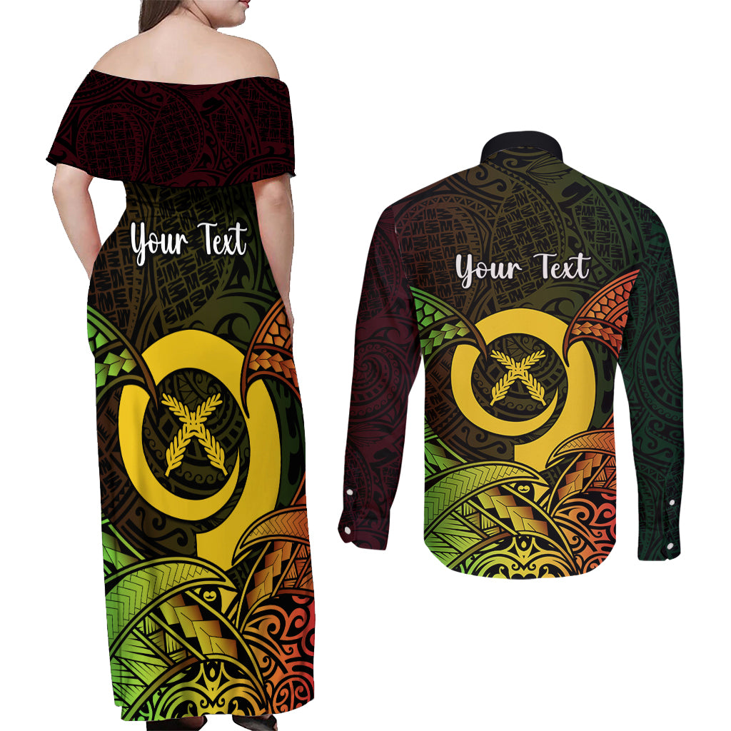Personalised Vanuatu Family Day Couples Matching Off Shoulder Maxi Dress and Long Sleeve Button Shirt Happy 26 December Vanuatuan Pig Tusk LT14 - Polynesian Pride