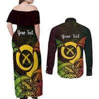Personalised Vanuatu Family Day Couples Matching Off Shoulder Maxi Dress and Long Sleeve Button Shirt Happy 26 December Vanuatuan Pig Tusk LT14 - Polynesian Pride