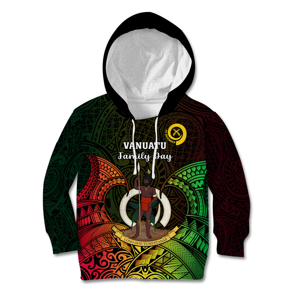 Personalised Vanuatu Family Day Kid Hoodie Happy 26 December Vanuatuan Pig Tusk LT14 Hoodie Black - Polynesian Pride