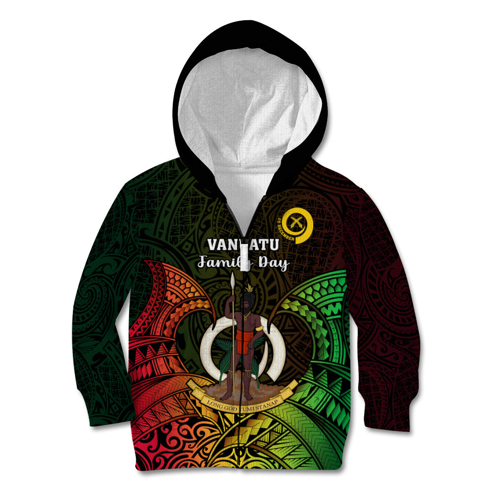 Personalised Vanuatu Family Day Kid Hoodie Happy 26 December Vanuatuan Pig Tusk LT14 Zip Hoodie Black - Polynesian Pride