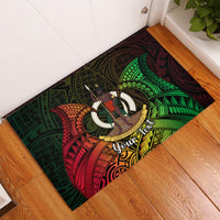 Personalised Vanuatu Family Day Rubber Doormat Happy 26 December Vanuatuan Pig Tusk LT14 Black - Polynesian Pride