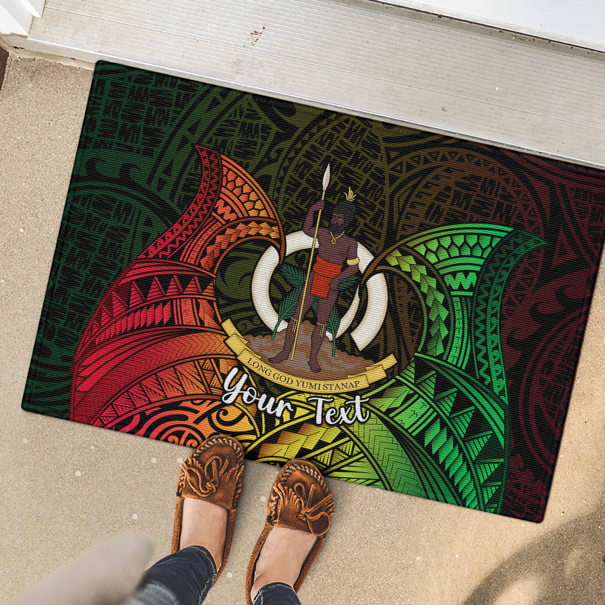 Personalised Vanuatu Family Day Rubber Doormat Happy 26 December Vanuatuan Pig Tusk LT14 - Polynesian Pride