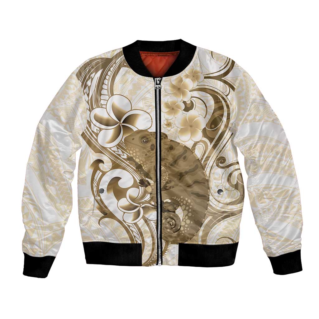 Brown And White Hawaii Chameleon Bomber Jacket Plumeria Polynesian Tribal Art LT14 Unisex Brown - Polynesian Pride