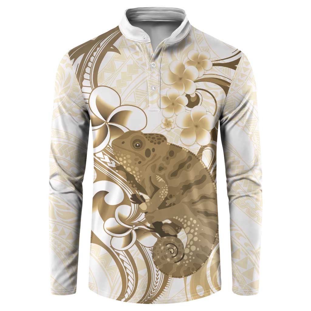 Brown And White Hawaii Chameleon Button Sweatshirt Plumeria Polynesian Tribal Art LT14 Brown - Polynesian Pride