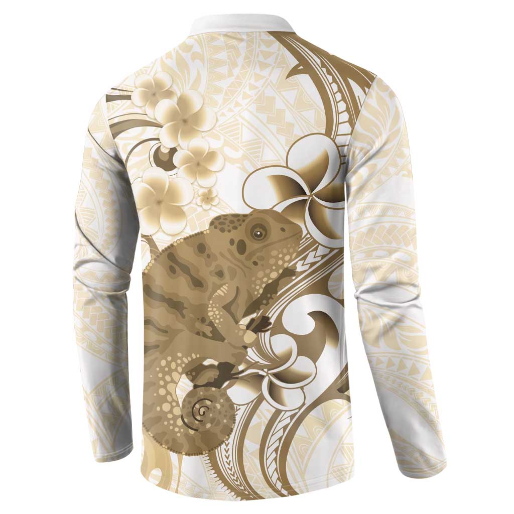 Brown And White Hawaii Chameleon Button Sweatshirt Plumeria Polynesian Tribal Art LT14 - Polynesian Pride