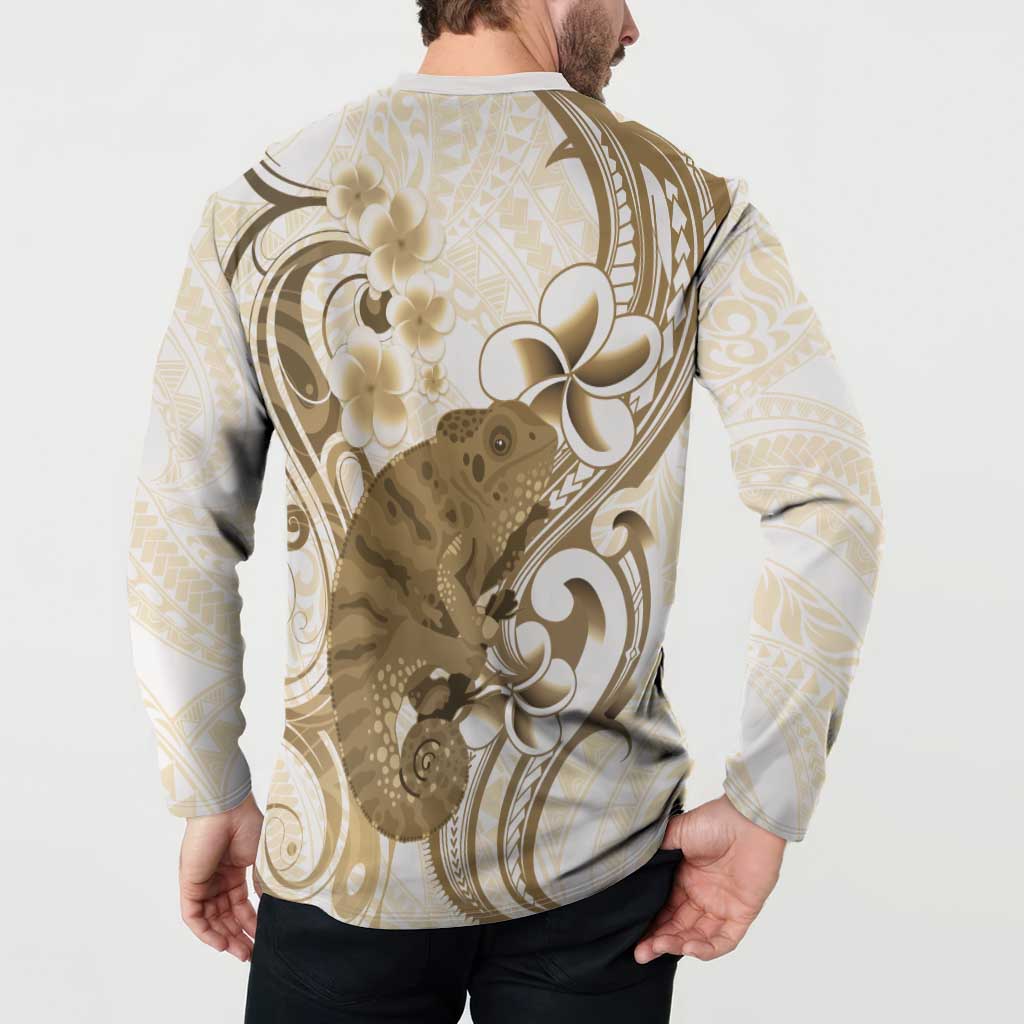 Brown And White Hawaii Chameleon Button Sweatshirt Plumeria Polynesian Tribal Art LT14 - Polynesian Pride