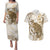 Brown And White Hawaii Chameleon Couples Matching Puletasi and Hawaiian Shirt Plumeria Polynesian Tribal Art