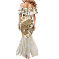 Brown And White Hawaii Chameleon Family Matching Mermaid Dress and Hawaiian Shirt Plumeria Polynesian Tribal Art