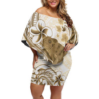 Brown And White Hawaii Chameleon Family Matching Off Shoulder Short Dress and Hawaiian Shirt Plumeria Polynesian Tribal Art