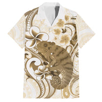 Brown And White Hawaii Chameleon Family Matching Puletasi and Hawaiian Shirt Plumeria Polynesian Tribal Art