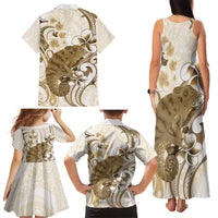 Brown And White Hawaii Chameleon Family Matching Tank Maxi Dress and Hawaiian Shirt Plumeria Polynesian Tribal Art