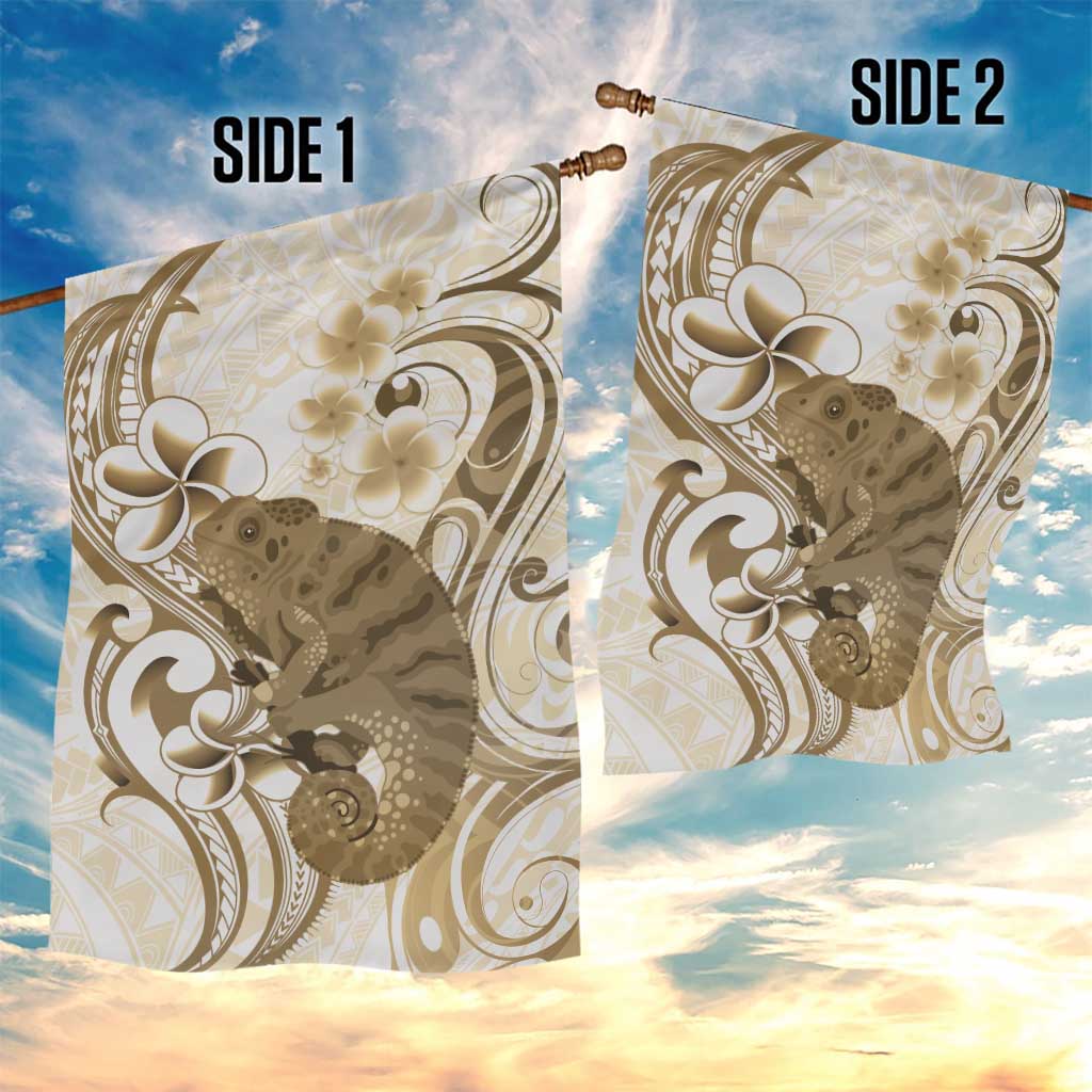 Brown And White Hawaii Chameleon Garden Flag Plumeria Polynesian Tribal Art