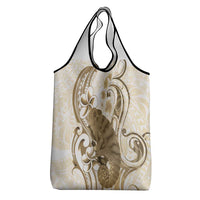 Brown And White Hawaii Chameleon Grocery Bag Plumeria Polynesian Tribal Art