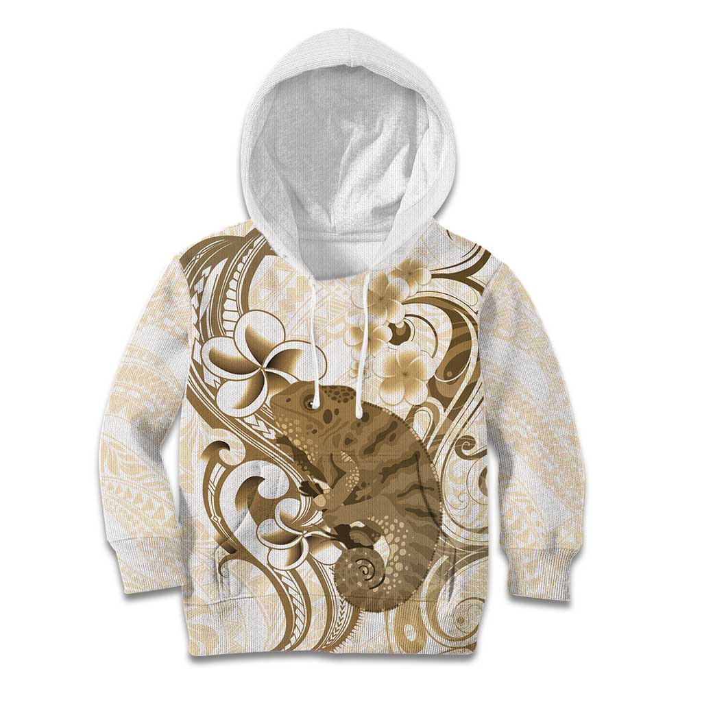 Brown And White Hawaii Chameleon Kid Hoodie Plumeria Polynesian Tribal Art LT14 Hoodie Brown - Polynesian Pride
