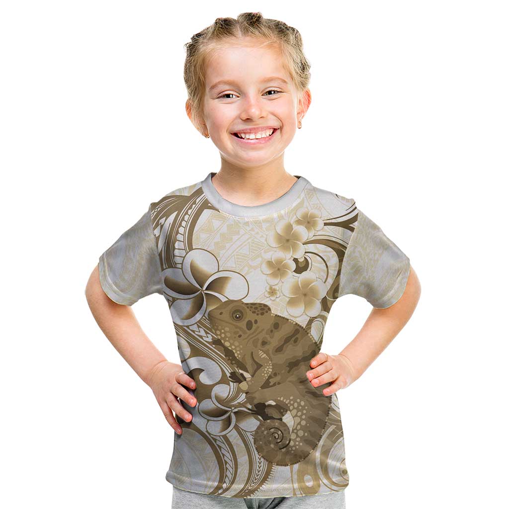 Brown And White Hawaii Chameleon Kid T Shirt Plumeria Polynesian Tribal Art LT14 Brown - Polynesian Pride