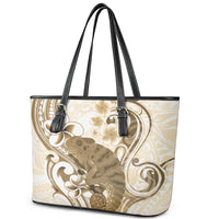 Brown And White Hawaii Chameleon Leather Tote Bag Plumeria Polynesian Tribal Art
