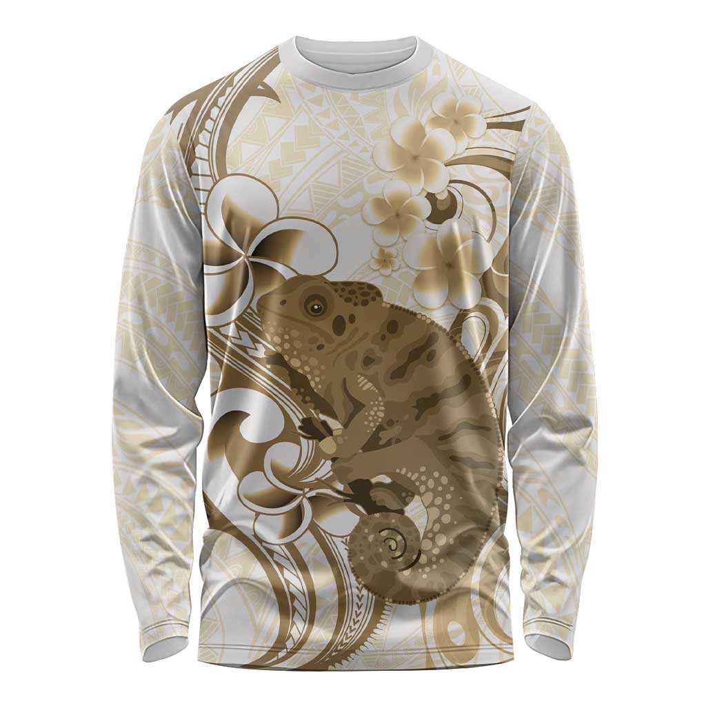Brown And White Hawaii Chameleon Long Sleeve Shirt Plumeria Polynesian Tribal Art LT14 Unisex Brown - Polynesian Pride