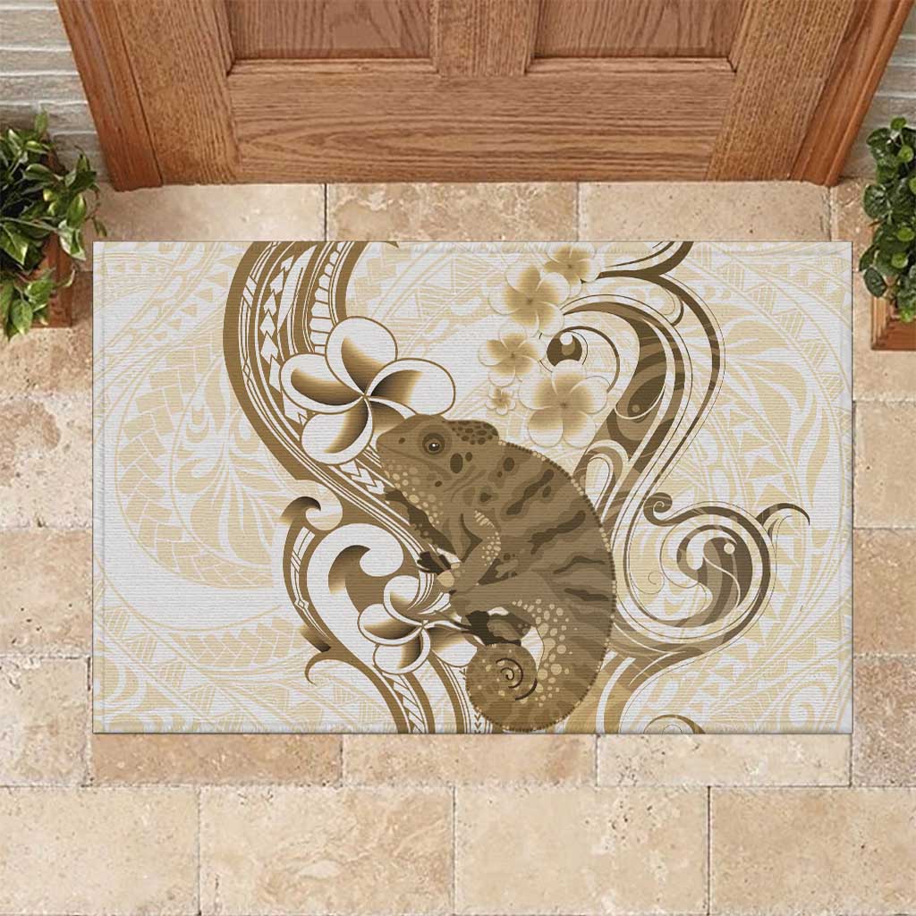 Brown And White Hawaii Chameleon Rubber Doormat Plumeria Polynesian Tribal Art LT14 Brown - Polynesian Pride