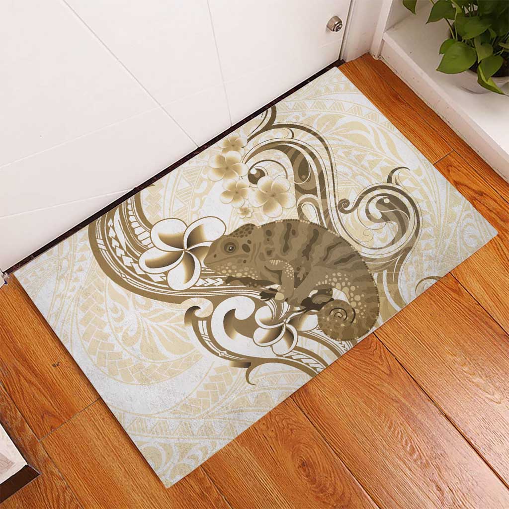 Brown And White Hawaii Chameleon Rubber Doormat Plumeria Polynesian Tribal Art LT14 - Polynesian Pride