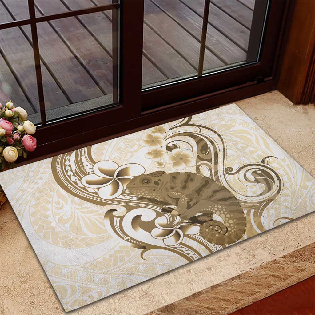 Brown And White Hawaii Chameleon Rubber Doormat Plumeria Polynesian Tribal Art LT14 - Polynesian Pride