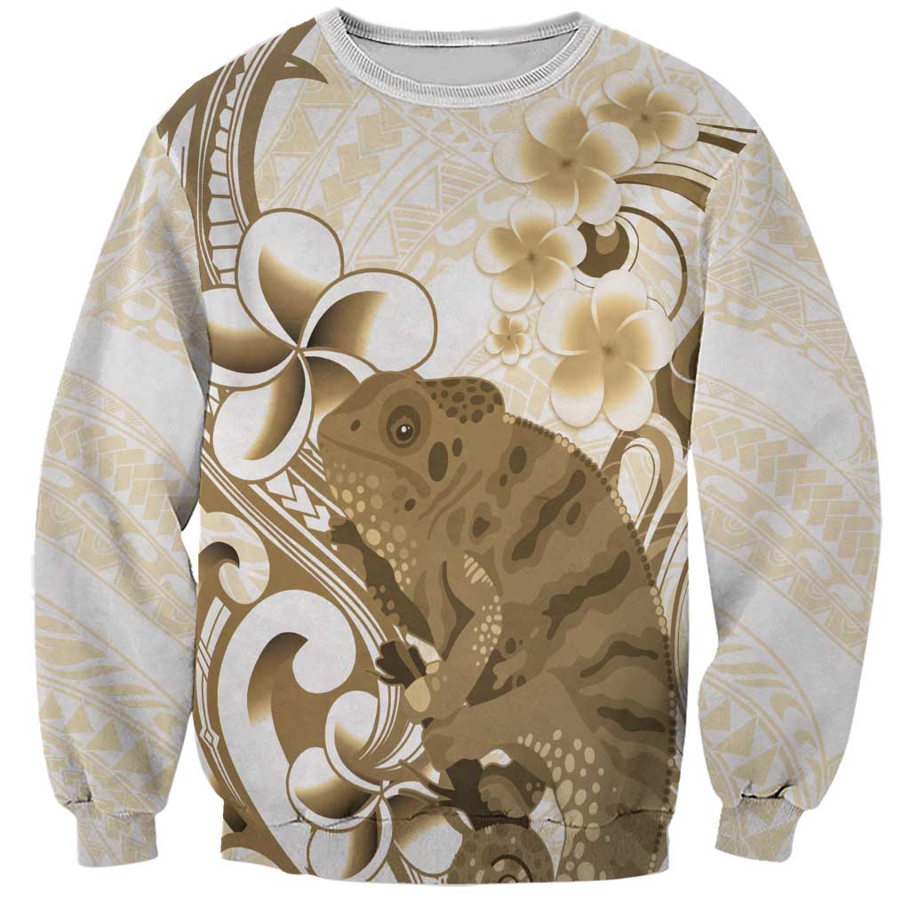 Brown And White Hawaii Chameleon Sweatshirt Plumeria Polynesian Tribal Art LT14 Unisex Brown - Polynesian Pride