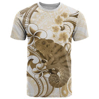 Brown And White Hawaii Chameleon T Shirt Plumeria Polynesian Tribal Art