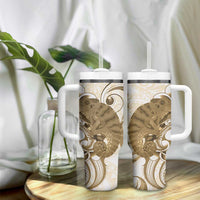 Brown And White Hawaii Chameleon Tumbler With Handle Plumeria Polynesian Tribal Art