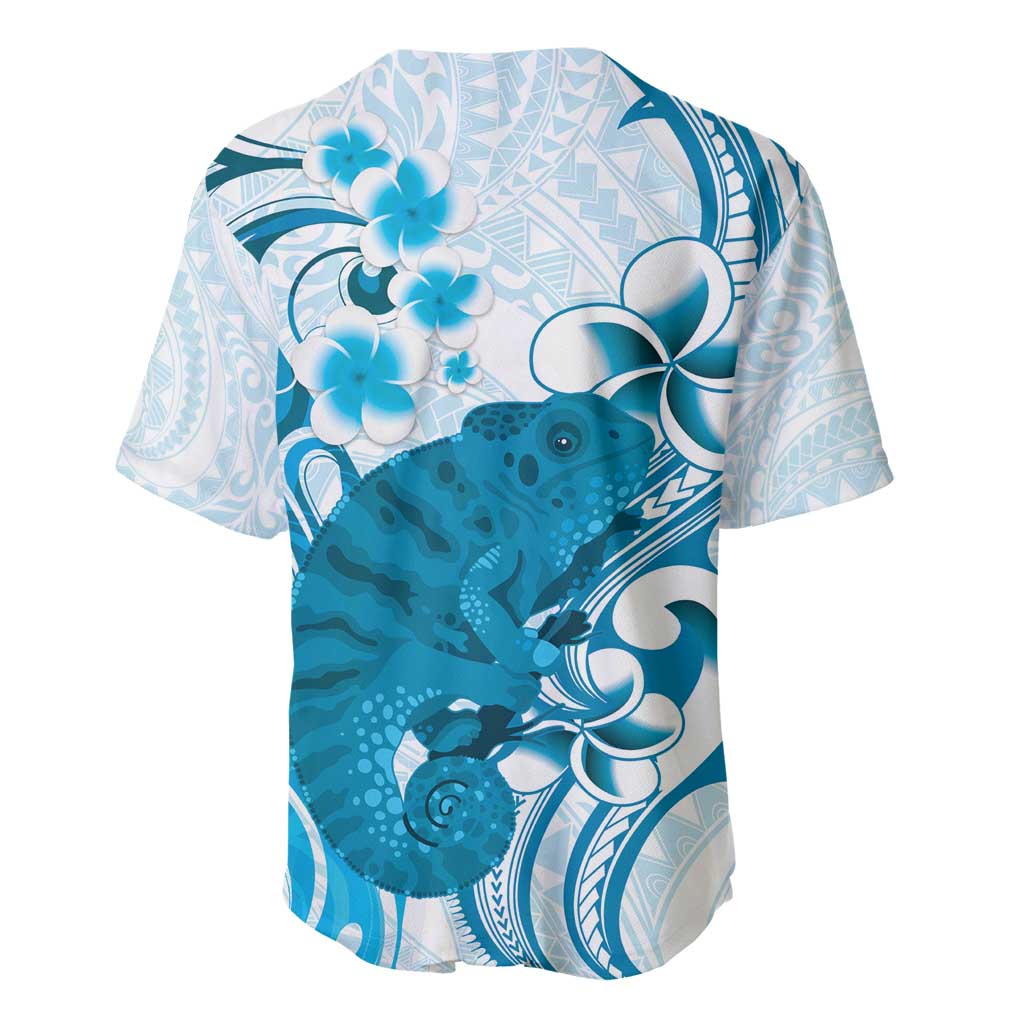 Cyan And White Hawaii Chameleon Baseball Jersey Plumeria Polynesian Tribal Art LT14 - Polynesian Pride
